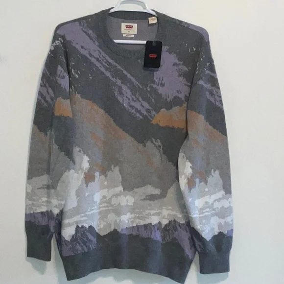 LEVI’S COTTON CASHMERE BLEND KNIT CREW NECK GREY MARBLED PULLOVER SWEATER XL NWT